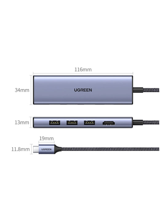 Hub 6 en 1 Ugreen USB-C a 1 HDMI, 3 USB A, 2 SD/TF 5Gbps