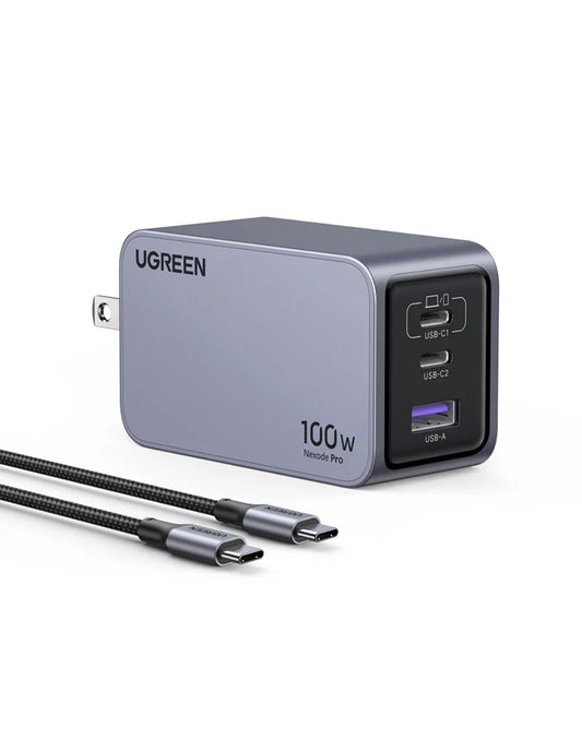 Cargador Ugreen Nexode Pro 2 Usb-C, 1 Usb-A 100W con Cable USB-C 1.5m
