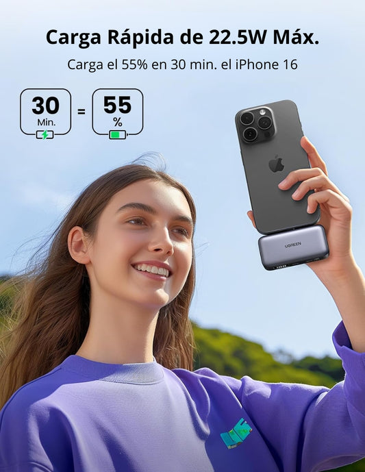 Power Bank Ugreen de 5000mAh tipo C 22.5W con pantalla LED