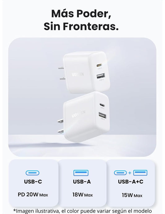 Cargador 2 en 1 Ugreen Paquete 2 pz. Carga Rápida 20W Negro