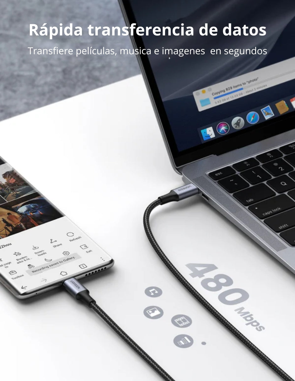 Cable Usb-C a Usb-C Ugreen de aluminio reforzado 100W 1m