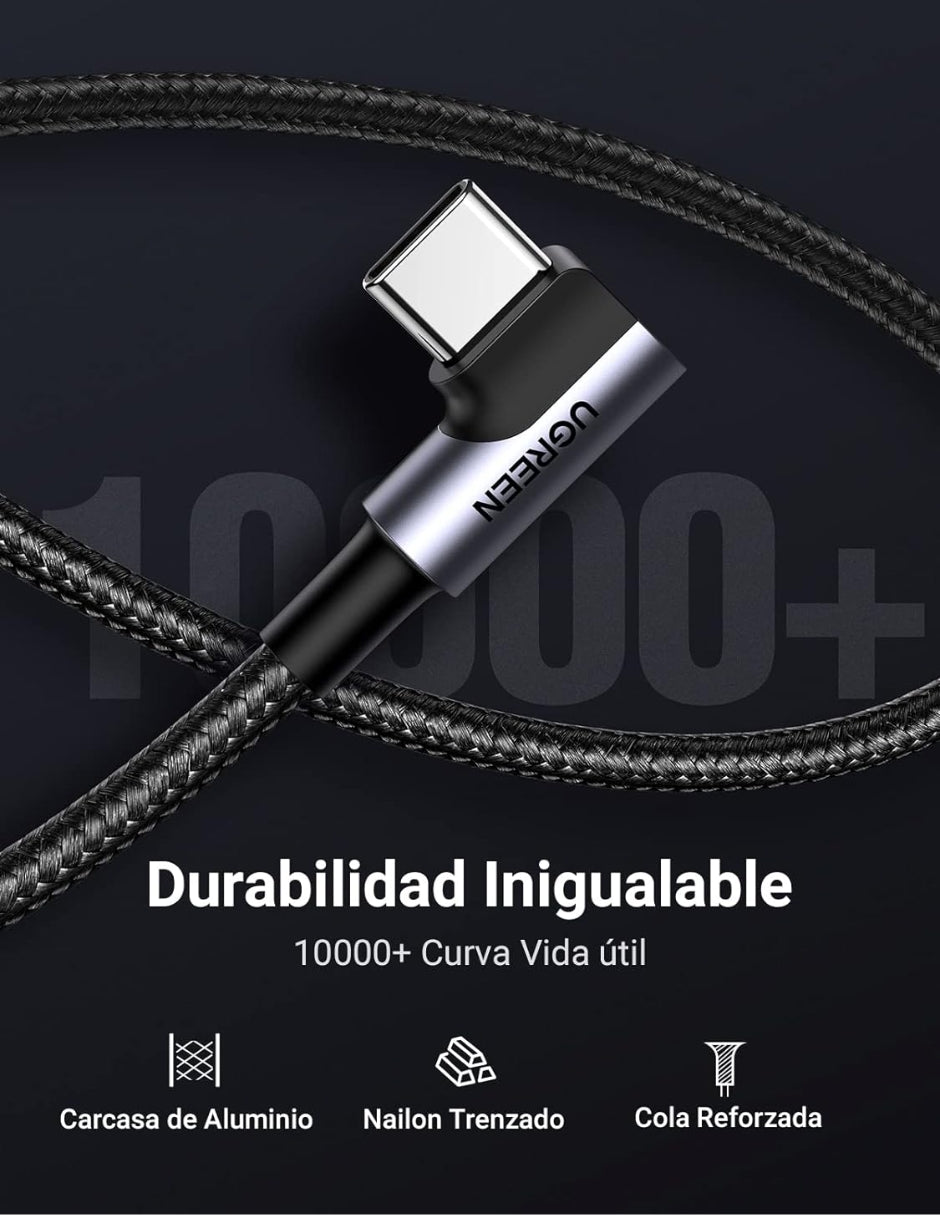 Cable Usb C 90 Grados 2m Ugreen 18W Carga Rápida Gris