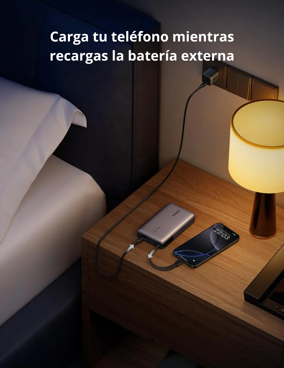 Power Bank Ugreen de 20000mAh y 145W con Cable USB-C Integrado para MacBook y iPhone