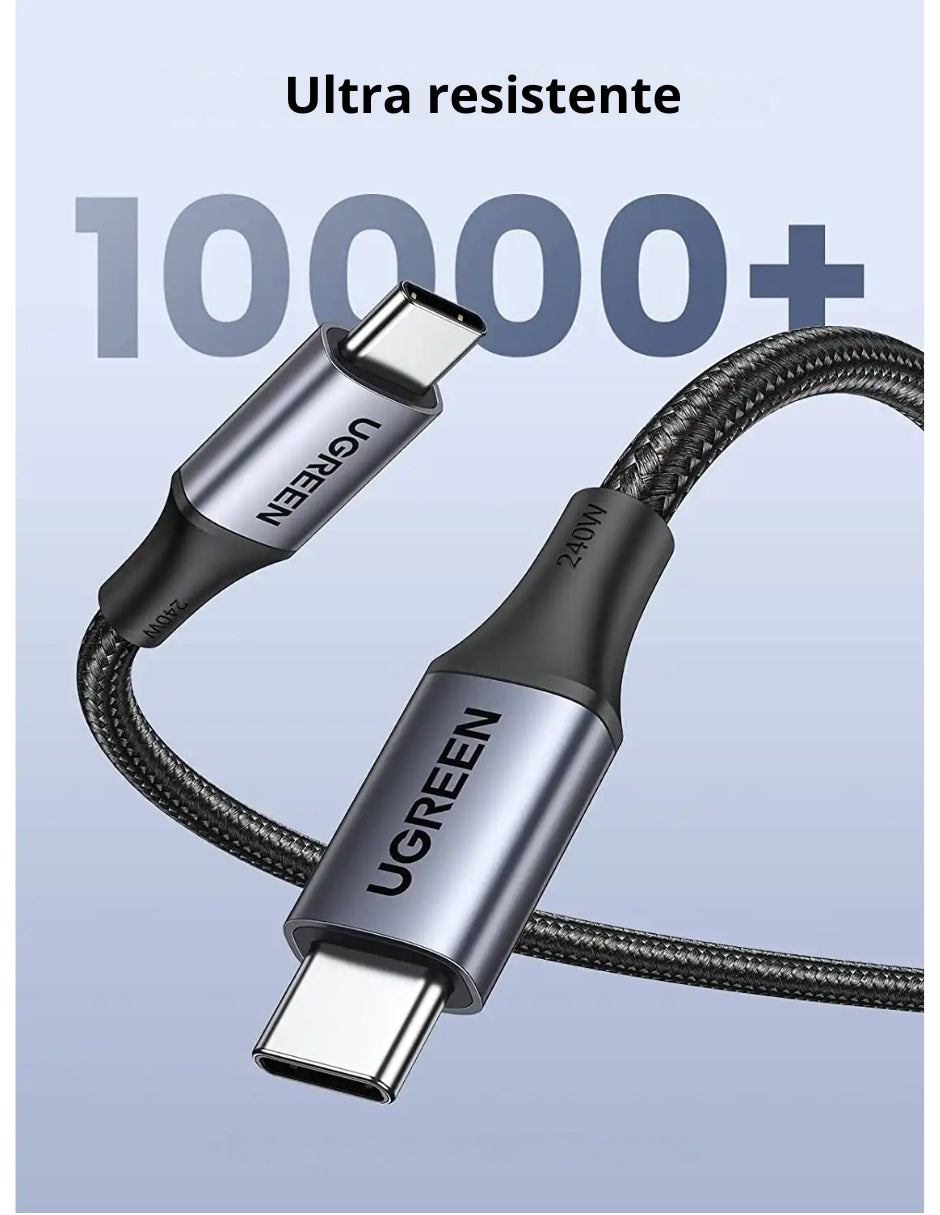 Cable Ugreen USB-C a USB-C, 240W PD 3.1, Carga Rápida 2m Chip E-marker