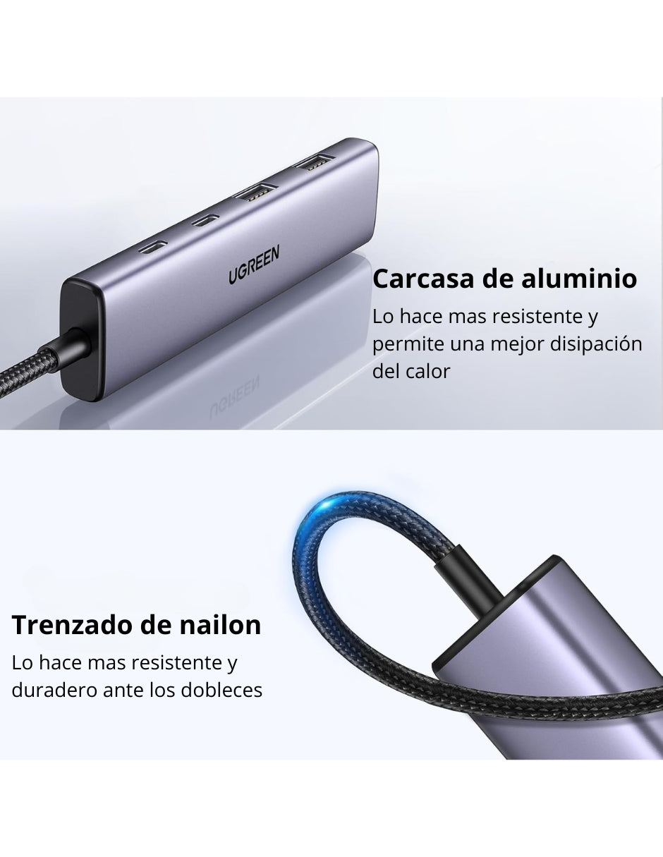 HUB USB-C 4 en 1 CM473 UGREEN 2 USB-A 3.0 y 2 USB-C 5Gbps