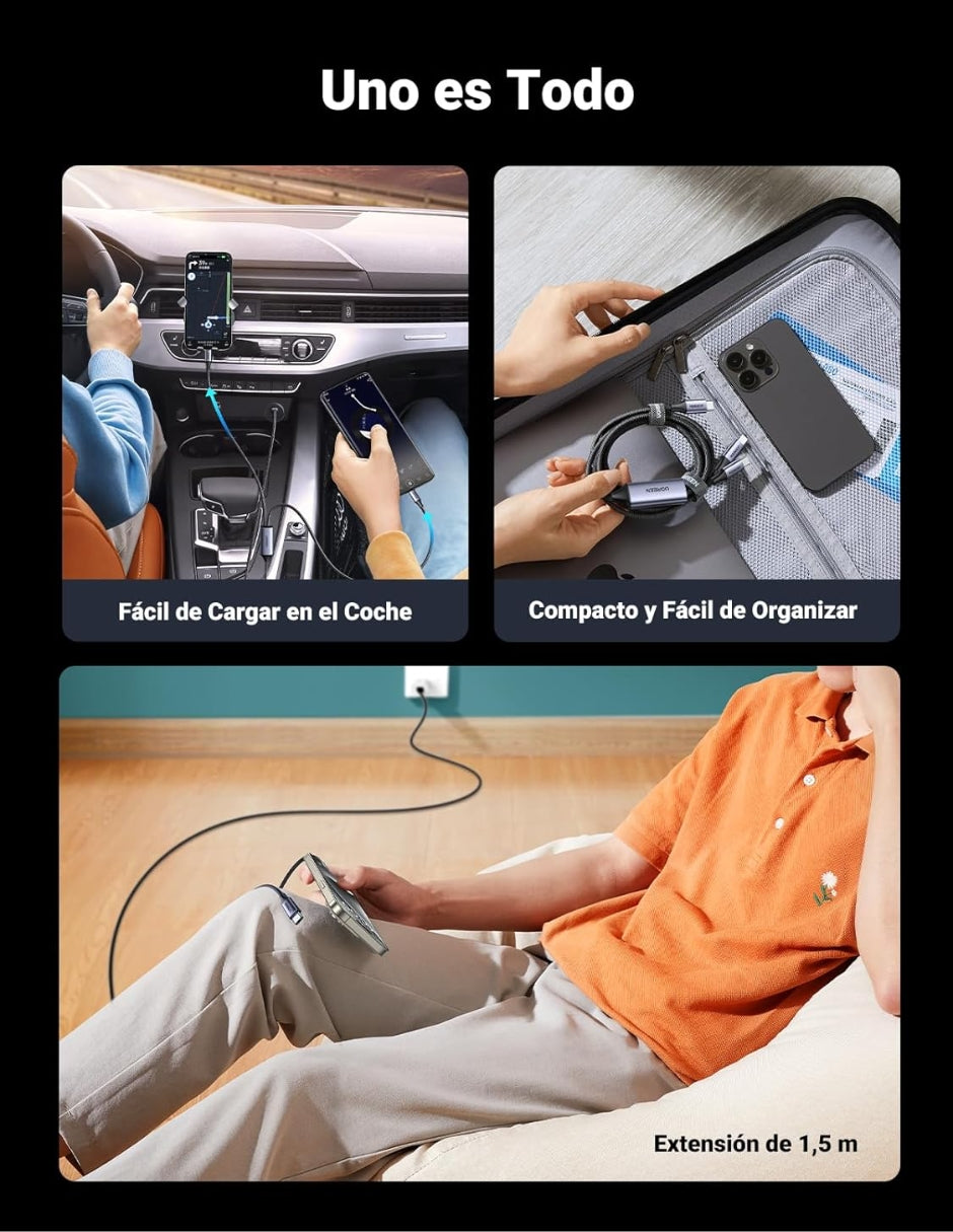 Cable USB-C a C en Y UGREEN 35087 1.5m Carga Rápida 100W