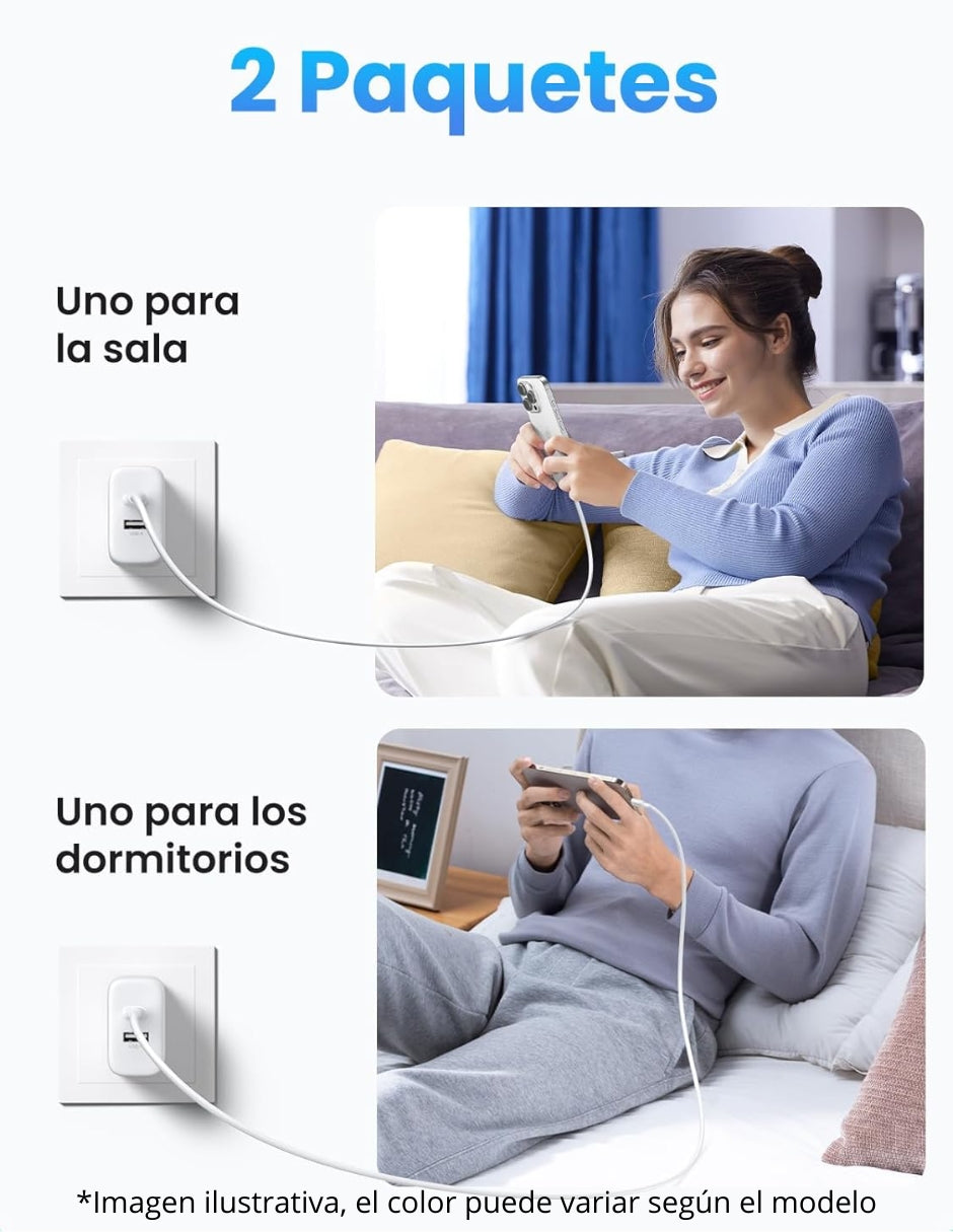 Cargador 2 en 1 Ugreen Paquete 2 pz. Carga Rápida 20W Negro