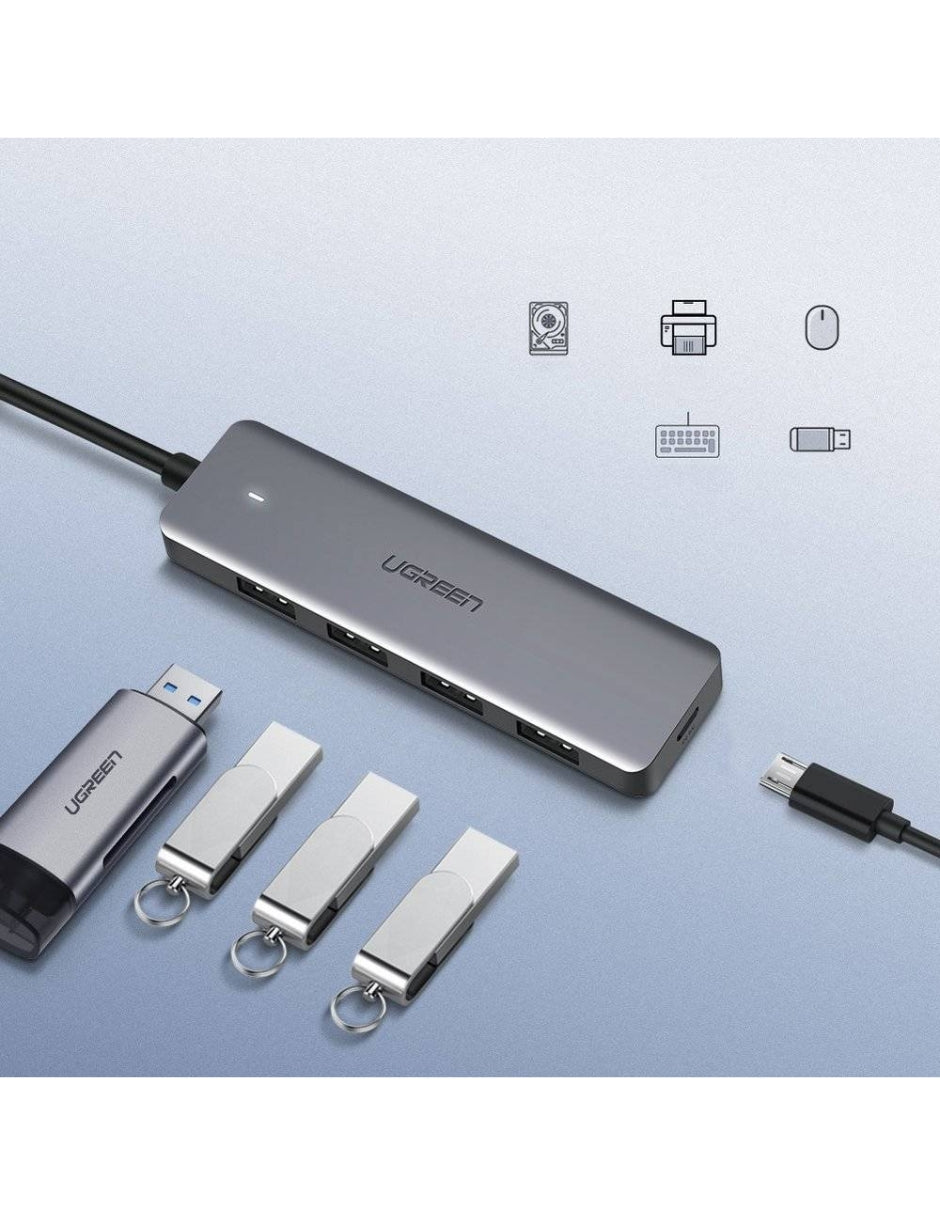 HUB 4 en 1 Ugreen USB-A a USB 3.0 5Gbps Gris