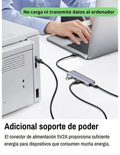 HUB 4 en 1 Ugreen USB-A a USB 3.0 5Gbps Gris