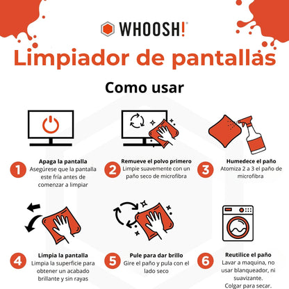 KIT de Limpieza para Pantallas Woosh! 100 ml + 8 ml + 2 paños