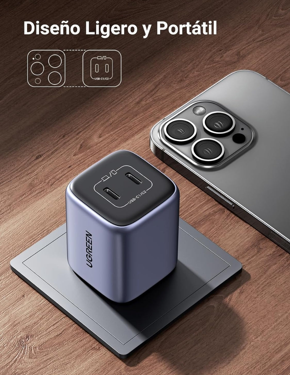 Cargador 45w Ugreen Carga Rápida Nexode Gan 2 Usb C Portátil