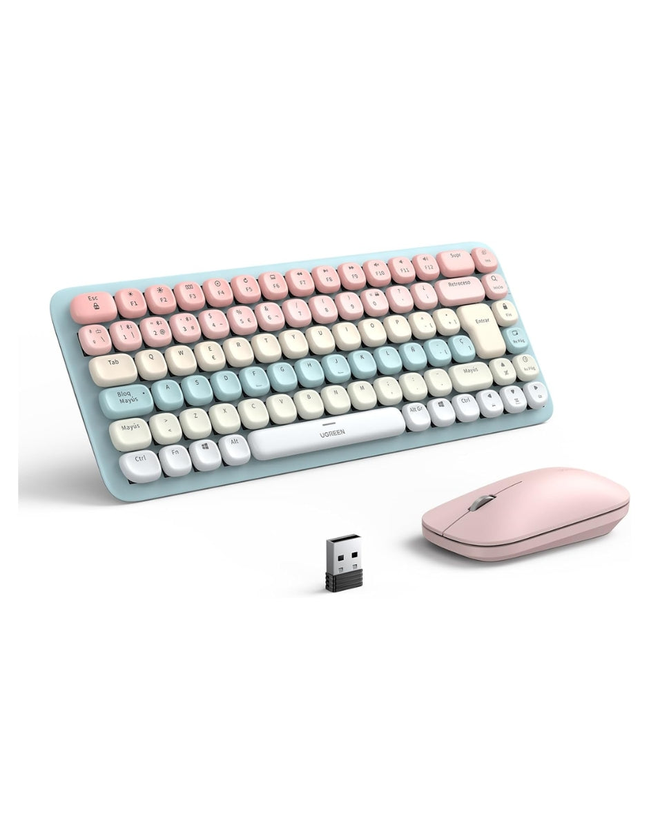 Paquete Teclado Y Mouse Inalámbrico Ugreen 25178 Español Bluetooth 2.4GHz Rosa