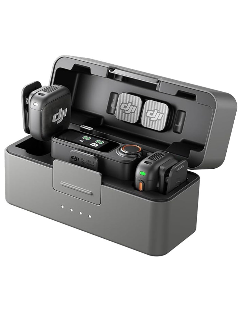 Micrófono Dji Mic 3, estándar (2 Tx + 1 Rx + funda de carga), color negro