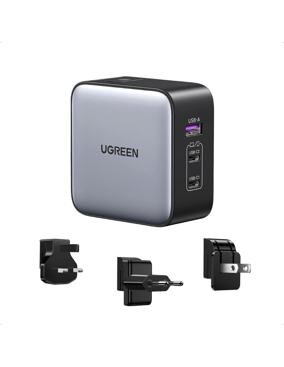 Cargador de viaje Ugreen Nexode 3 Puertos 65W UK/USA/EU