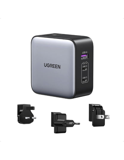 Cargador de viaje Ugreen Nexode 3 Puertos 65W UK/USA/EU