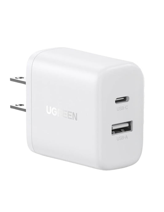 Cargador 2 en 1 Ugreen Carga Rápida 20W Blanco 1 USB C, 1 USB A