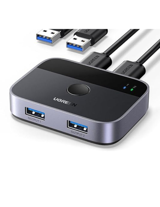 Conmutador UGREEN USB 3.0 (2 a 2 Dispositivos) Switch KVM USB de 5Gbps Incluye Cables USB A-A