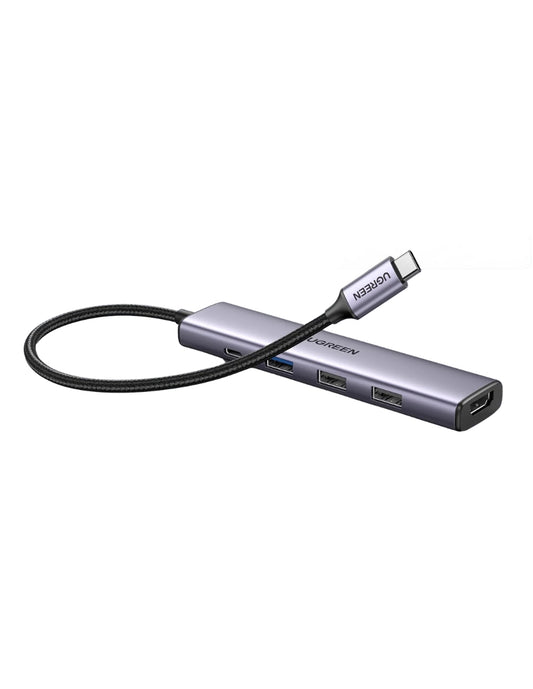 Hub 5 en 1 Ugreen Tipo C a USB 3.0, USB 2.0, HDMI, PD Gris