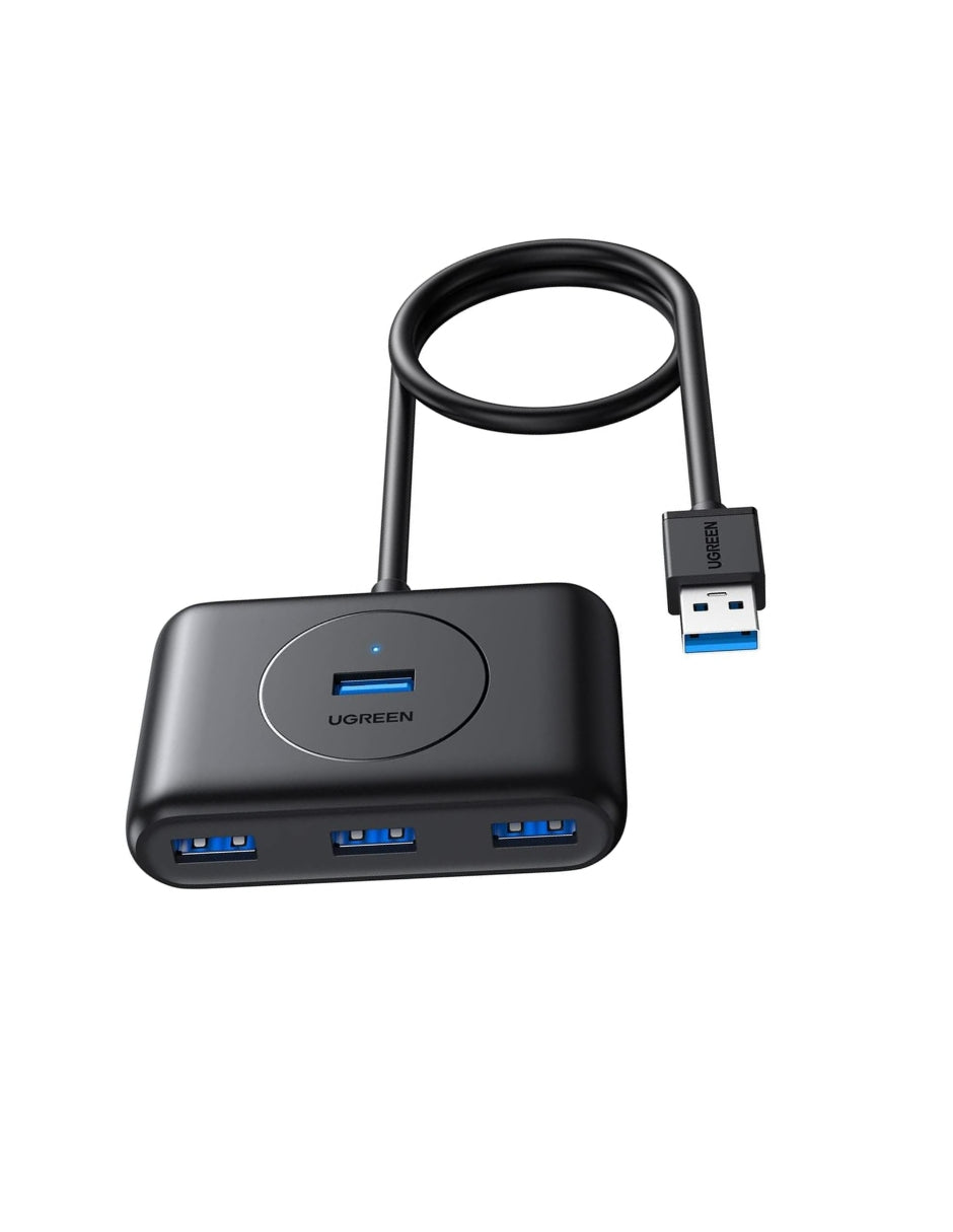 Hub 4 en 1 USB A Ugreen 20291 color Negro 4x USB 3.0 Transferencia 5 Gbps Led