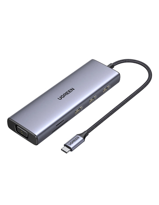 HUB 9 en 1 UGREEN 3 USB-A, 1 USB-C, 1 HDMI 4K/60hz, SD/TFT, Ethernet y VGA