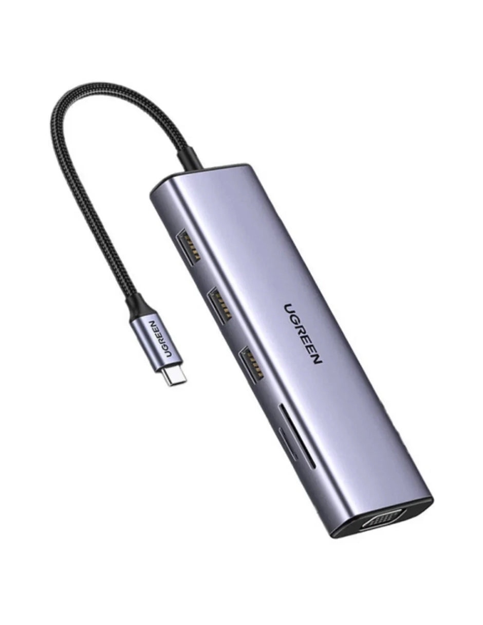 HUB 10 en 1 UGREEN 3 USB-A, 1 USB-C, 1 HDMI 4K/60hz, SD/TFT, Ethernet, VGA y Jack 3.5