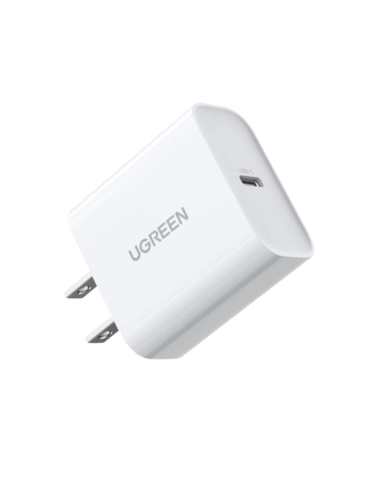 Cargador Tipo C de 20W Ugreen Carga Rápida color blanco