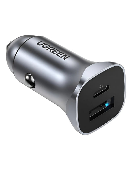 Cargador Auto Ugreen 30780 24W Usb-C PD Y Usb-A QC 3.0 Aluminio