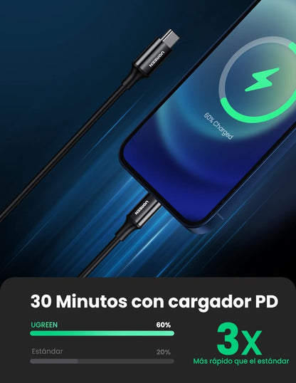Cable Usb C a Lightning Ugreen MFI Carga Rápida 1m