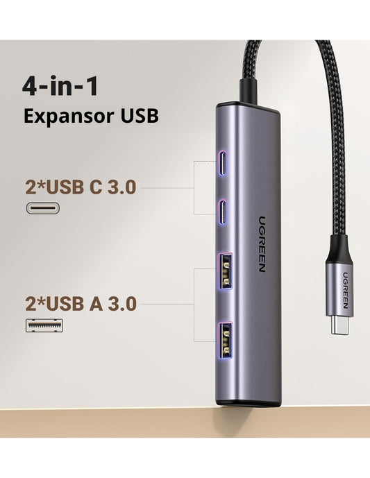 HUB USB-C 4 en 1 CM473 UGREEN 2 USB-A 3.0 y 2 USB-C 5Gbps