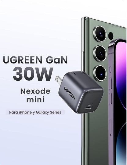 Mini Cargador UGREEN Nexode USB C 30W GAN Cargador Tipo C Gris