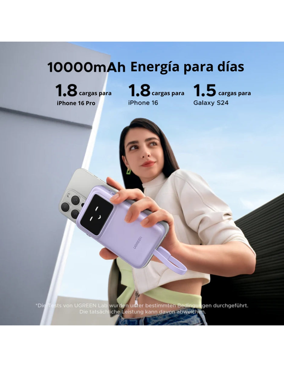 Power Bank Robot Ugreen 10,000mAh USB C 30W Pantalla TFT Morado