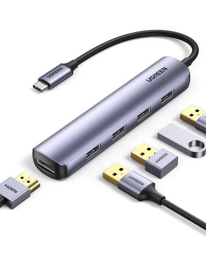 HUB USB-C 5 en 1 UGREEN 4 USB-A 3.0 y 1 HDMI 4K 5Gbps