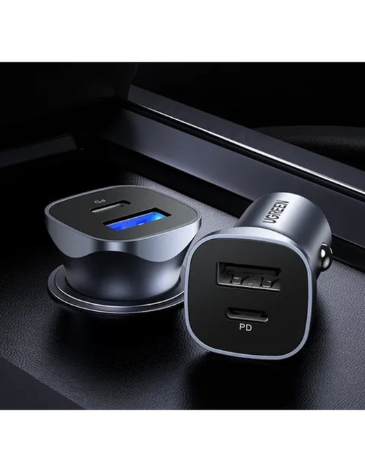 Cargador Auto Ugreen 30780 24W Usb-C PD Y Usb-A QC 3.0 Aluminio