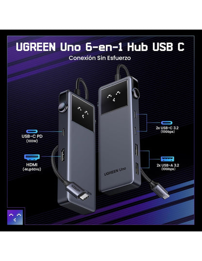 HUB 6 en 1 UGREEN UNO 3 USB-C, 2 USB-A, 1 HDMI 4K/60hz