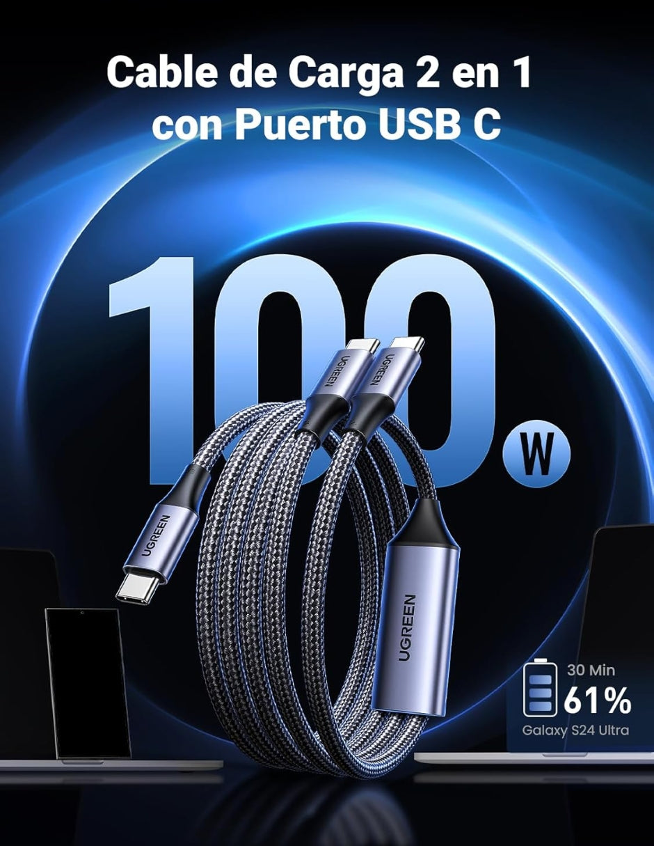 Cable USB-C a C en Y UGREEN 35087 1.5m Carga Rápida 100W