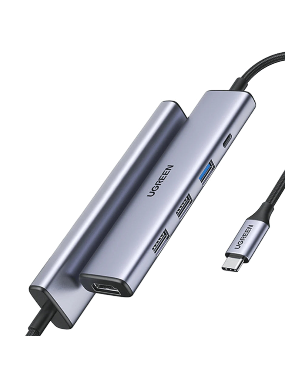 Hub 5 en 1 Ugreen Tipo C a USB 3.0, USB 2.0, HDMI, PD Gris
