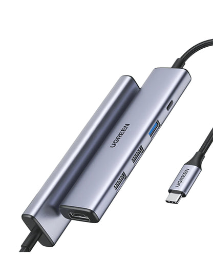 Hub 5 en 1 Ugreen Tipo C a USB 3.0, USB 2.0, HDMI, PD Gris