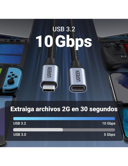 Cable Extensión USB C UGREEN 30205 1m 100W Carga Rápida 10Gbps 4K