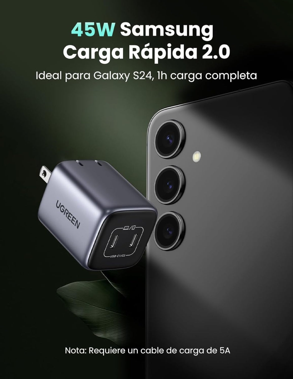 Cargador 45w Ugreen Carga Rápida Nexode Gan 2 Usb C Portátil