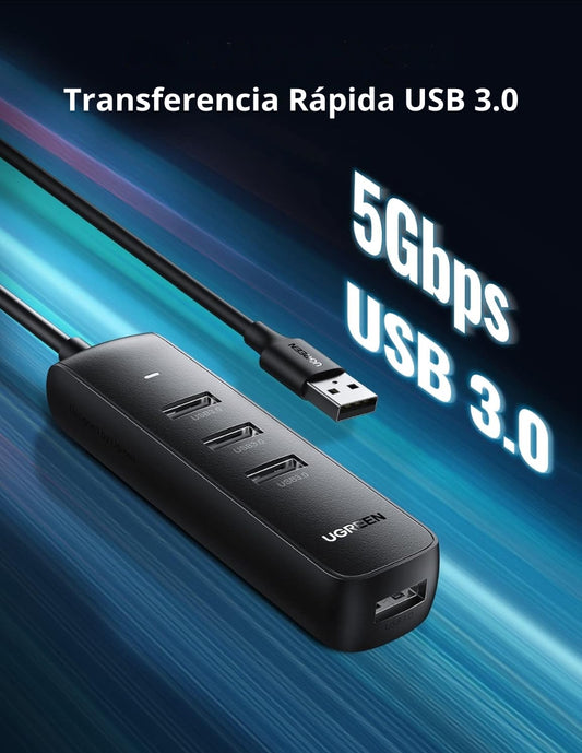 Hub Usb 3.0 Ugreen 4 Puertos 5gbps Conector De Carga Micro Usb
