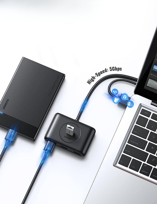 Hub 4 en 1 USB A Ugreen 20291 color Negro 4x USB 3.0 Transferencia 5 Gbps Led