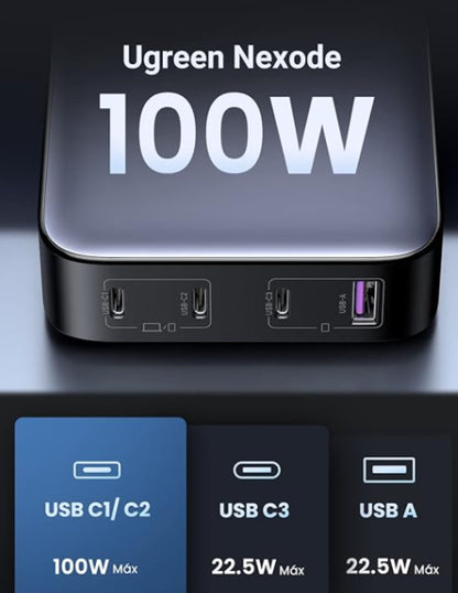 Estación de Carga UGREEN Nexode 100W GaN - Cargador de Escritorio 4 en 1