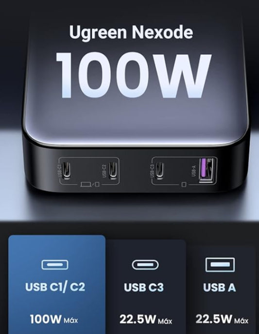 Estación de Carga UGREEN Nexode 100W GaN - Cargador de Escritorio 4 en 1