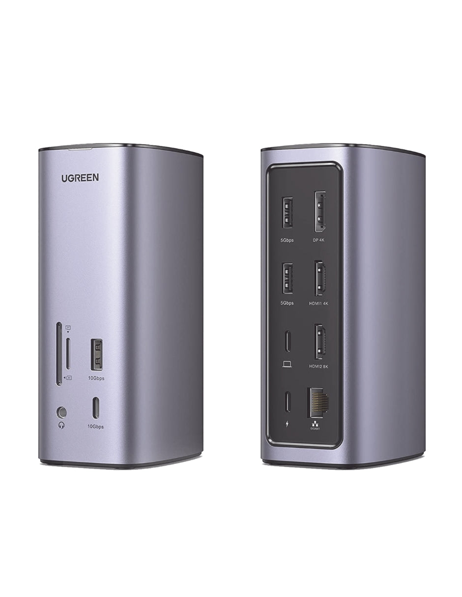 Docking Station USB C Ugreen 90325, 12 En 1, HDMI 8K/4K, DP, Ethernet, 100W PD