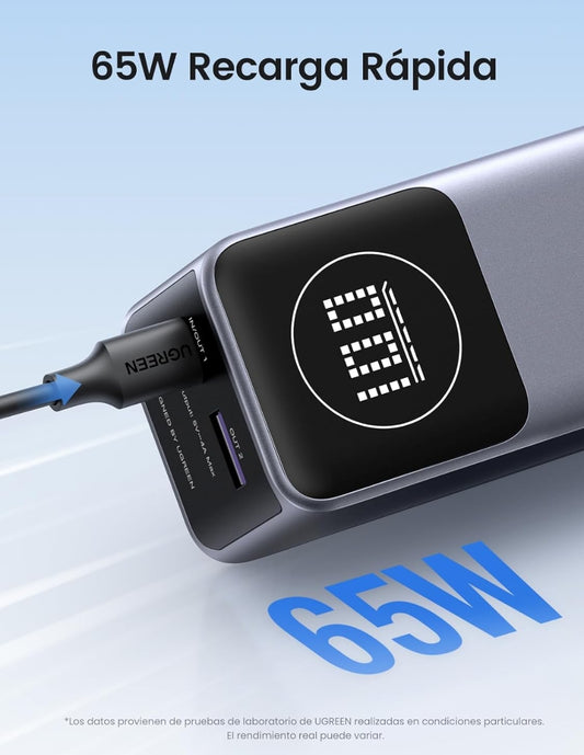 Power Bank Nexode Ugreen 12,000mAh 100W y Pantalla digital Gris