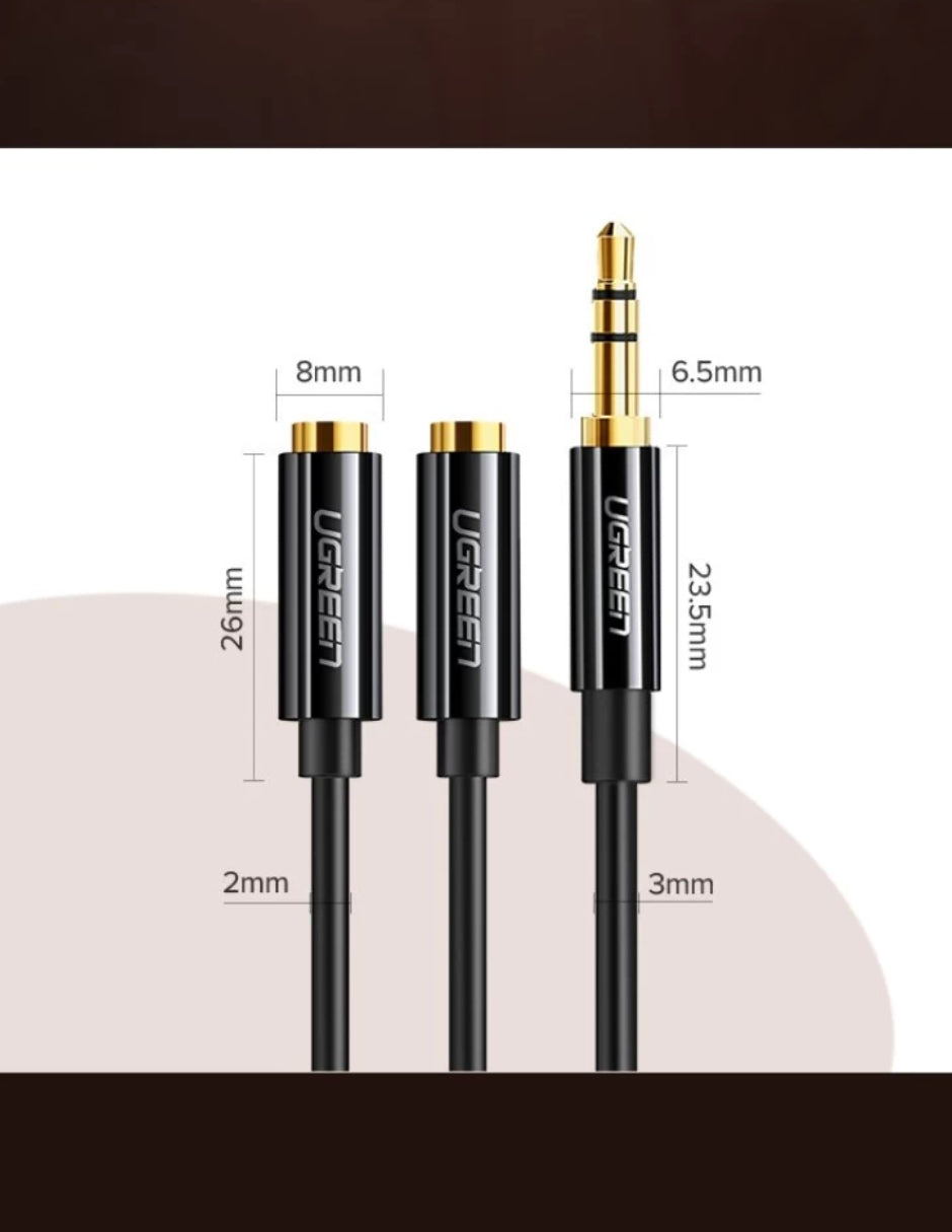 Cable Divisor Audio Ugreen Jack 3.5mm Macho A 2 Hembras Aux 20cm