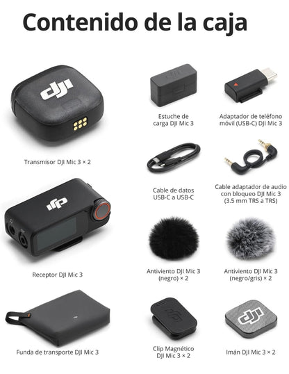 Micrófono Dji Mic 3, estándar (2 Tx + 1 Rx + funda de carga), color negro