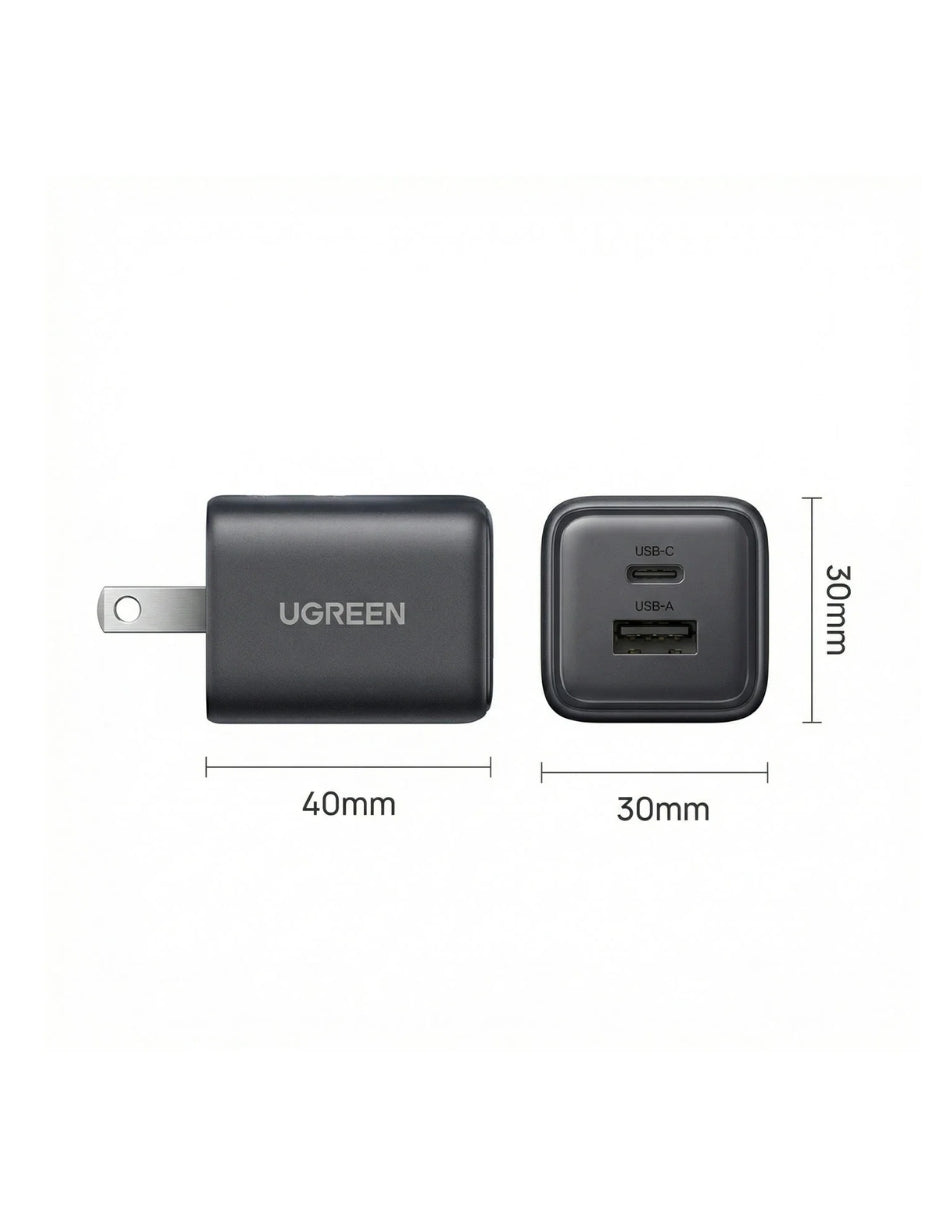Cargador de pared UGREEN 20W GAN Tipo C Y Usb Rapido
