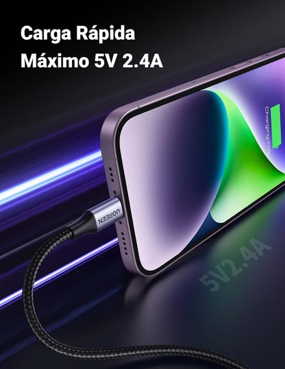 Cable USB-A a Lightning Ugreen Reforzado 1m MFI Negro