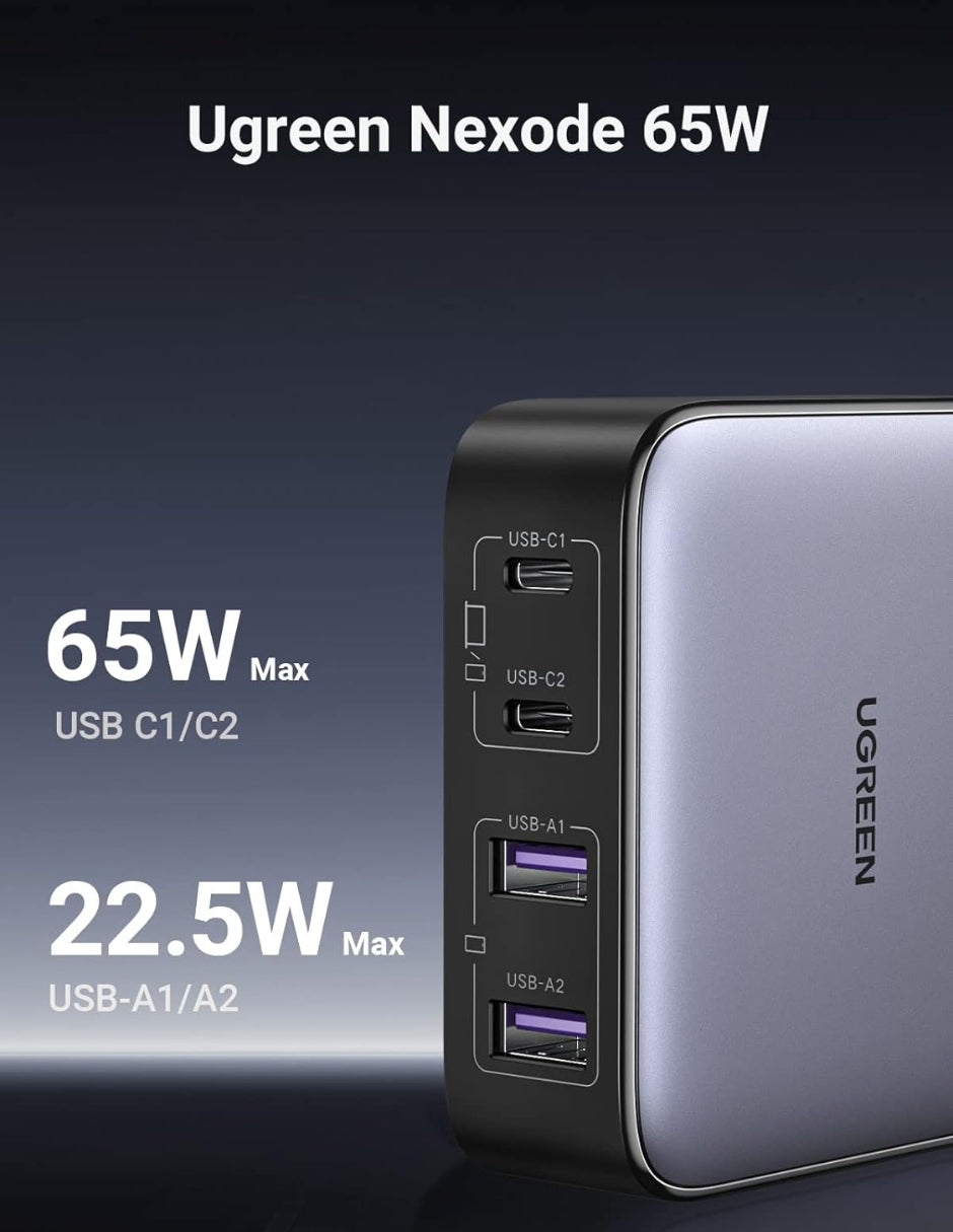Estación de Carga 4 en 1 65W CD327 Ugreen 2 USB C, 2 USB A gris